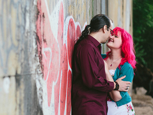 Quirky couple with graffiti